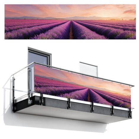 BRISE-VUE POUR BALCON Champ de lavande - Coucher de soleil - Violet - Fleurs 300x75