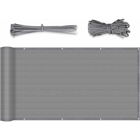 Brise-Vue pour Balcon Couverture de confidentialité Écran Jardin HDPE, Légèrement Transparent, Vent Protection UV, avec Attaches de câble et Cordons, 0.9×5m Gris,AAFGVC