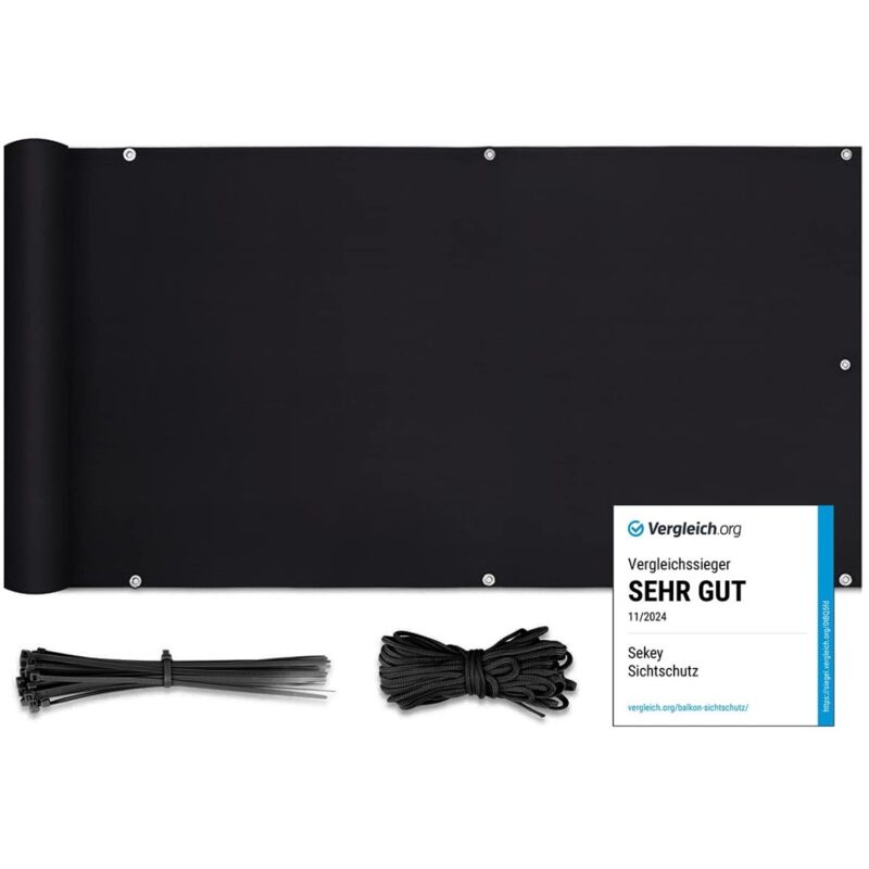 Salcar - Sekey Brise-Vue pour balcon pes, 75 x 600cm, Noir