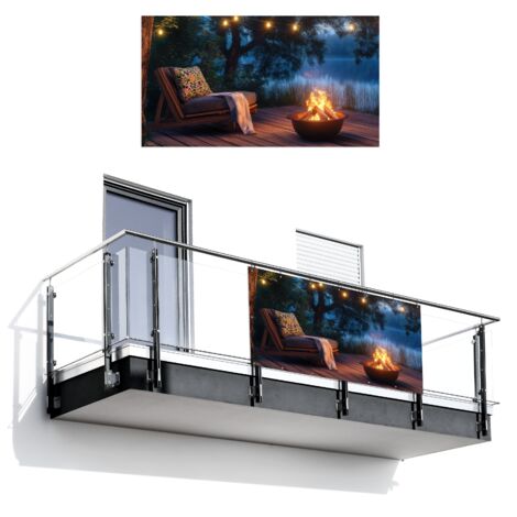 BRISE-VUE POUR BALCON Feu de camp - Lac - Lumière du soir 200x110