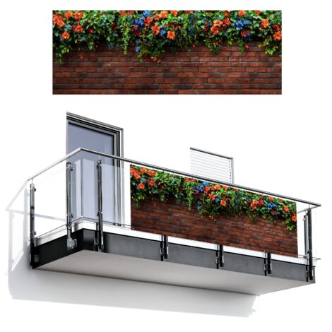 BRISE-VUE POUR BALCON Fleurs - Mur - Vert - Orange 300x110