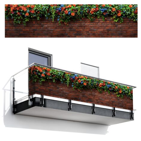 BRISE-VUE POUR BALCON Fleurs - Mur - Vert - Orange 500x130