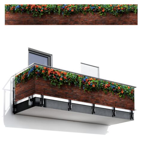 BRISE-VUE POUR BALCON Fleurs - Mur - Vert - Orange 500x75
