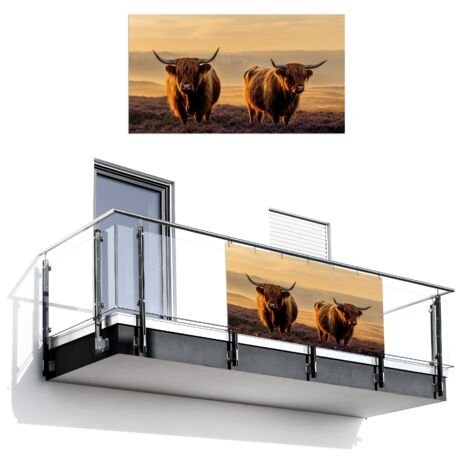 BRISE-VUE POUR BALCON Highlanders écossais - Lande - Paysage - Animaux 200x110
