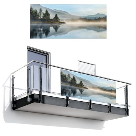 BRISE-VUE POUR BALCON Lac - Brouillard - Montagnes - Paysage 200x90