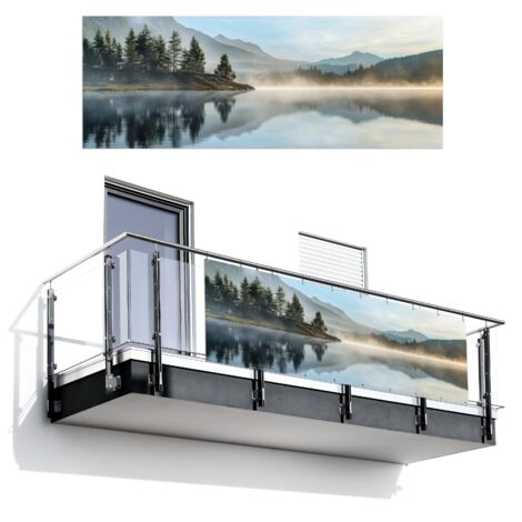 BRISE-VUE POUR BALCON Lac - Brouillard - Montagnes - Paysage 300x110