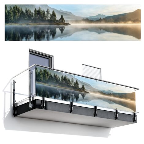 BRISE-VUE POUR BALCON Lac - Brouillard - Montagnes - Paysage 300x80