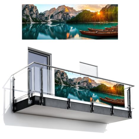 BRISE-VUE POUR BALCON Lac - Montagnes - Coucher de soleil - Bateau 300x110
