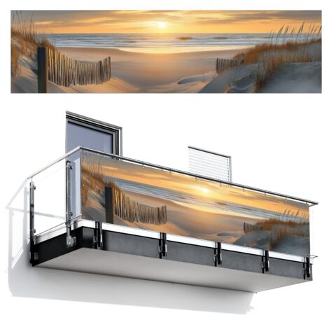 BRISE-VUE POUR BALCON Plage - Dunes - Coucher de soleil 300x75