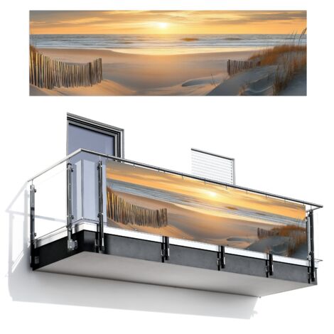 BRISE-VUE POUR BALCON Plage - Dunes - Coucher de soleil 300x95