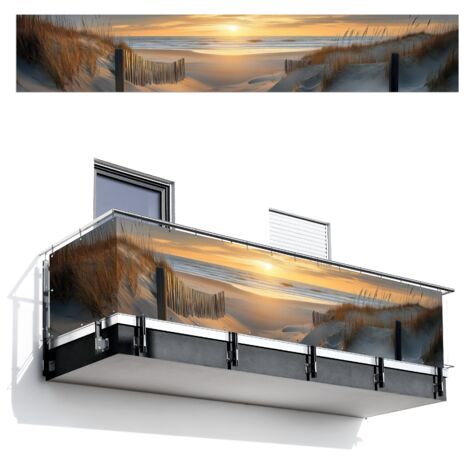 BRISE-VUE POUR BALCON Plage - Dunes - Coucher de soleil 500x90