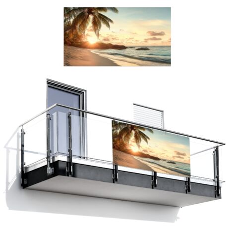BRISE-VUE POUR BALCON Plage - Palmiers - Océan - Coucher de soleil 200x110