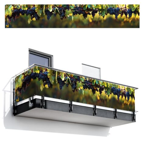 BRISE-VUE POUR BALCON Raisins - Vin - Nature - Vert 500x90