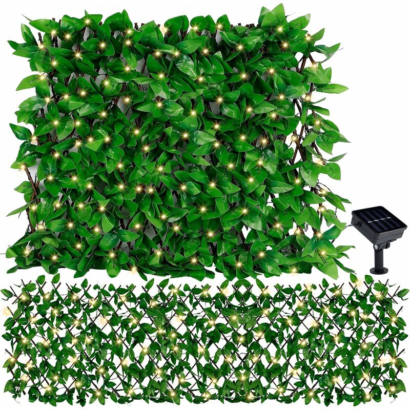 Linghhang - Brise-vue pour clôture éclairée, haie artificielle rétractable de 30 x 180 cm avec lumières, feuilles simple face, parfait pour la