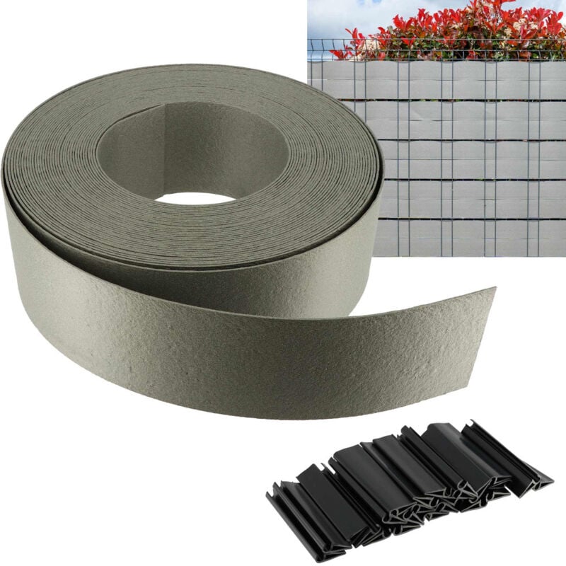 Oxeo - Brise vue semi rigide 25M - Hauteur 93mm - Pour clôture de jardin - Installation facile - Clips de fixation fournis - Gris