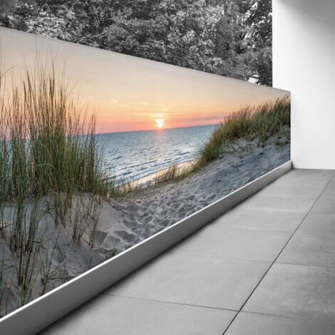 Brise vue Trompe l'oeil - 110x305 cm - Couché de soleil - Recto Imprimé / Verso BlancBâche Pleine - 100% d'occultation