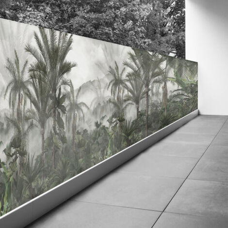 Brise vue Trompe l'oeil - 110x412 cm - Forêt tropicale - Recto Imprimé / Verso BlancBâche Pleine - 100% d'occultation