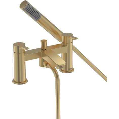 Bristan Apelo Deck Mounted Bath Shower Mixer Tap Hose Shower Head Brushed Brass