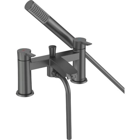 Bristan Apelo Deck Mounted Bath Shower Mixer Tap Hose Shower Head Gun Metal Grey