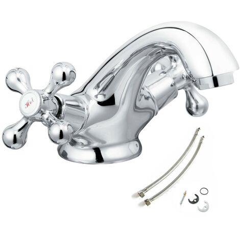 Bristan Cascade Penridge Traditional Basin Mixer Tap Chrome + Flexi Tails Hoses