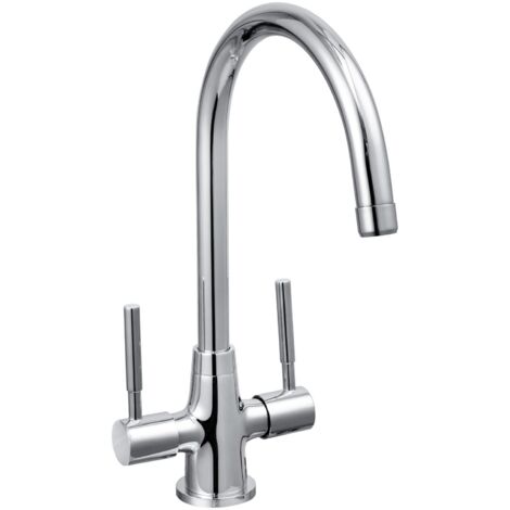 Bristan Cascade Sphere Kitchen Tap Chrome Twin Lever + Fixings + Flexi Pipes