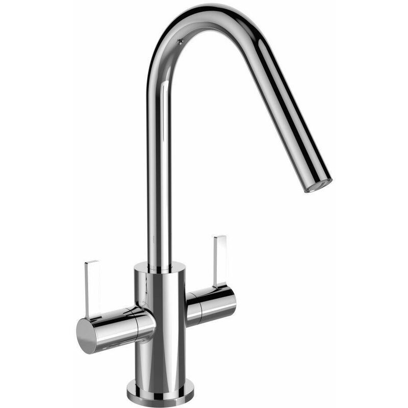 Cashew Mono Kitchen Sink Mixer Tap Double Lever Modern EasyFit Chrome - Bristan