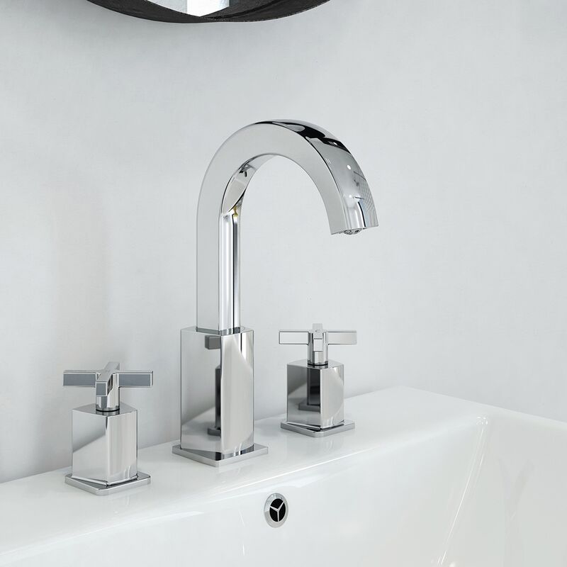 Casino 3-Hole Basin Mixer Tap Deck Mounted with Clicker Waste - Chrome - Bristan