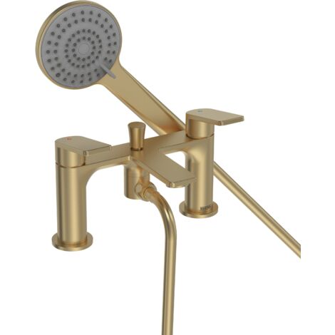 Bristan Frammento Brushed Brass Deck Bath Shower Mixer Tap + Hose + Shower Head