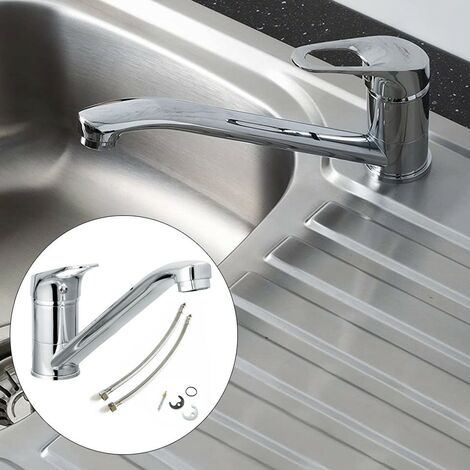 Bristan Monbloc Kitchen Sink Mixer Tap Single Lever Swivel Spout Chrome + Flexi