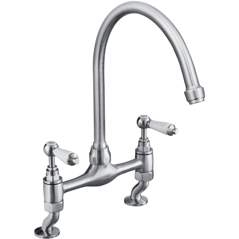 Renaissance Bridge Kitchen Sink Mixer Tap Dual Handle - Brushed Nickel - Bristan