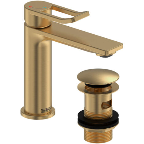 Bristan Saffron Eco Start Basin Mixer Tap with Clicker Waste - Brushed Brass