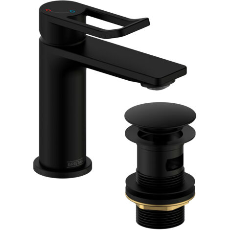 Bristan Saffron Eco Start Small Basin Mixer Tap with Clicker Waste - Black