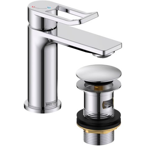 Bristan Saffron Eco Start Small Basin Mixer Tap with Clicker Waste - Chrome