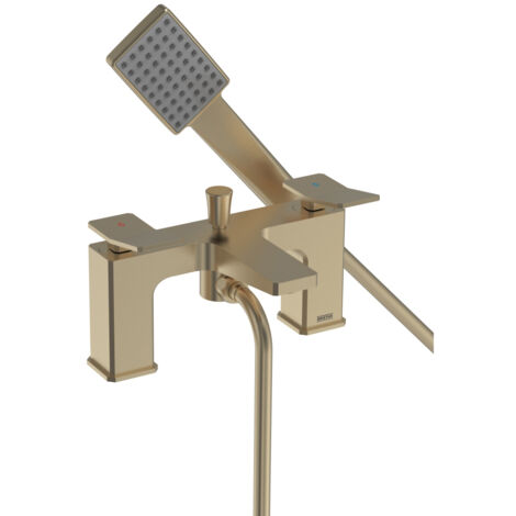 Bristan Tangram Bath Shower Mixer Tap Pillar Mounted - Brushed Brass