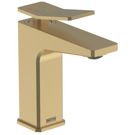 Bristan Tangram Eco Start Basin Mixer Tap with Clicker Waste - Brushed Brass