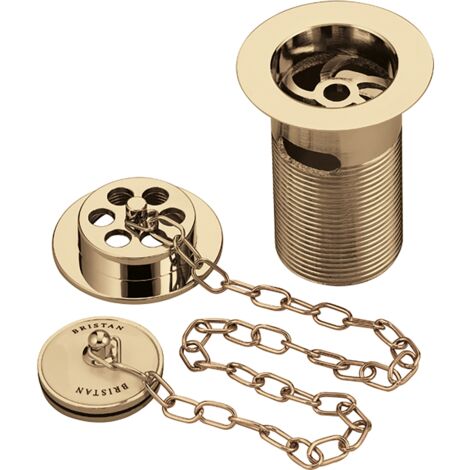 Bristan Traditional Bath Waste with Porcelain Plug Gold - Slotted