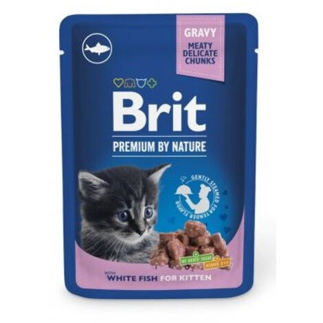 Brit Premium Cat  Aliment humide pour chat  Sachet de 100 g - Poisson blanc pour chaton  Poisson blanc 100 g