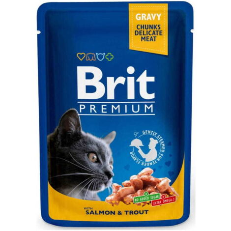 Brit Premium Katzenfutter  Nassfutter für Katzen  100-g-Beutel – Lachs & Forelle  100 g
