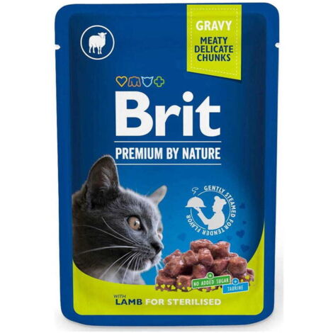 Brit Premium Katzenfutter  Nassfutter für Katzen  100g Beutel - LAMM FÜR STERILISIERTE KINDER  Lamm 100g