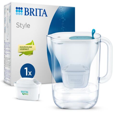 BRITA Caraffa filtrante Style Blue (2,4 L) con 1 cartuccia MAXTRA PRO All-in-1 - caraffa dal design con LED LTI intelligente e coperchio a scatto - ora in confezione sostenibile Smart Box