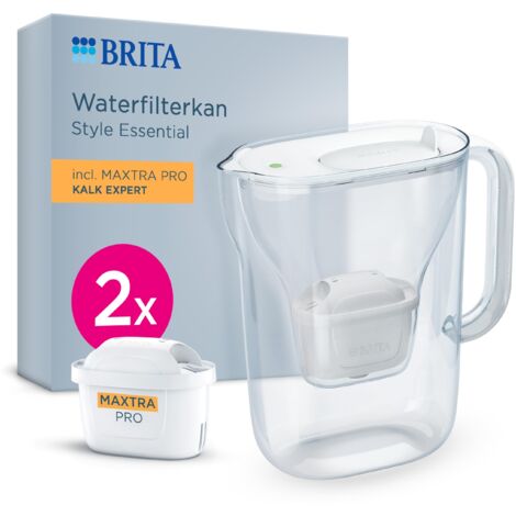 BRITA Caraffa filtrante Style Essential Blanca (2.4L) incl. 2x MAXTRA PRO Expert Cal  compatibile con la porta del frigorifero, con indicatore LED, filtra il calcare e molto altro ancora