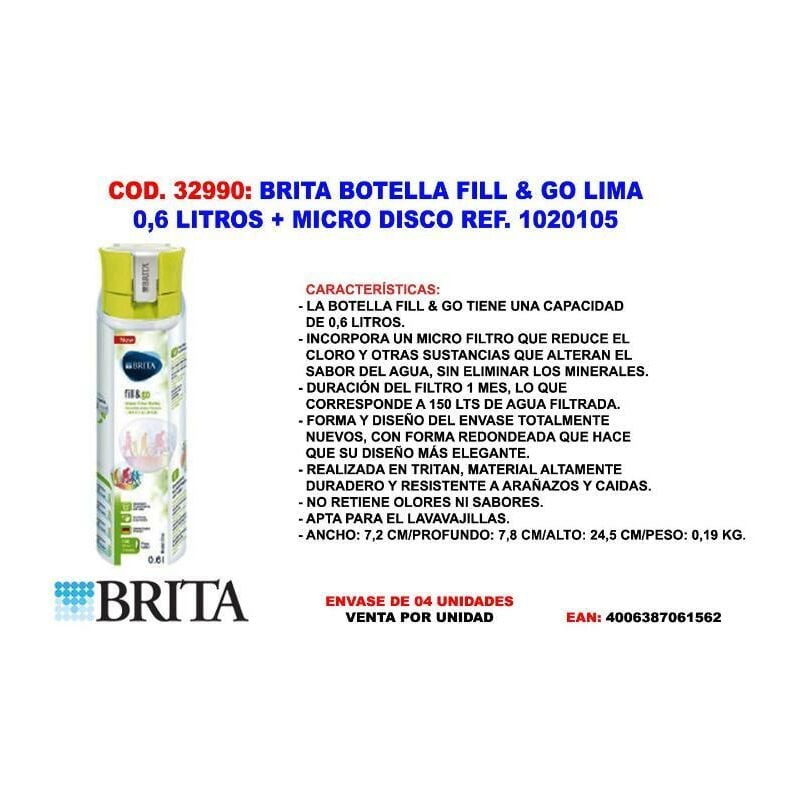 

brita botella fill go lima 0,6 litros+micro disco 1020105 - Mibricotienda