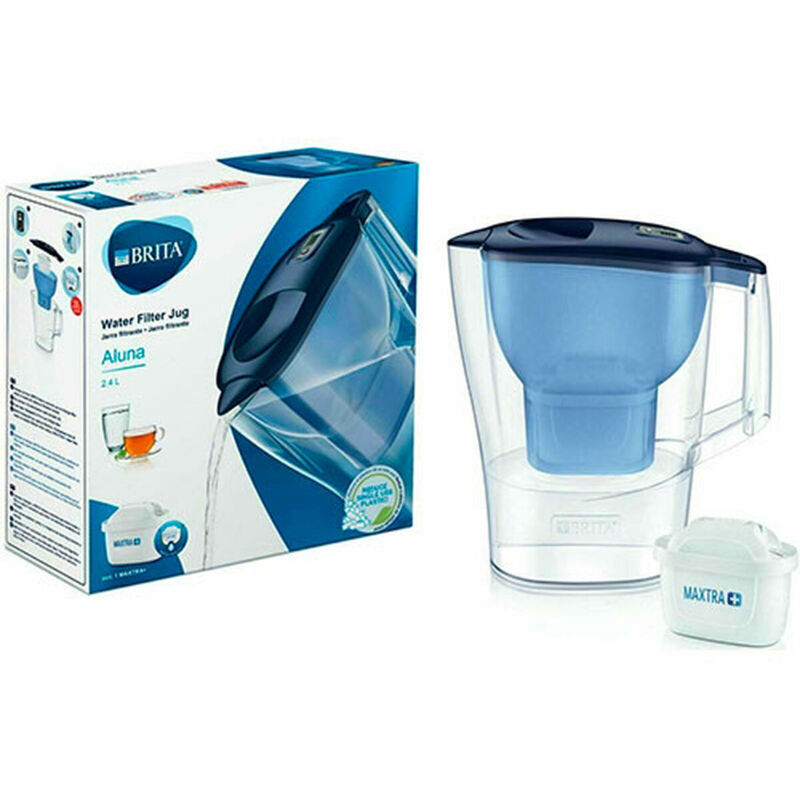 Aluna Blue - Pichet de Eau filtrée avec 1 cartouche maxtra+, Filtre de Eau réduit le calcaire et le el chlore, Eau filtrée pour un goût optimal, 2.4L