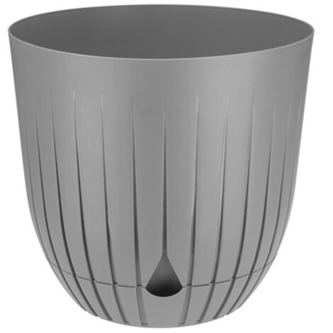BRITTA Kunststoff-Blumentopf mit Untersetzer, Größe 1, Durchmesser 13 cm, gerippt, gerilltes Muster, Kunststoff, hellgrau, matt