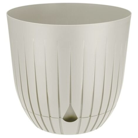 BRITTA Kunststoff-Blumentopf mit Untersetzer, Größe 2, Durchmesser 16 cm, gestreift, geriffelt, Kunststoff, cremefarben, leinenfarben, matt
