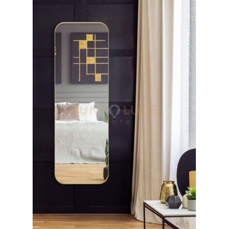 BRITTA SPECCHIO DA PARETE CON CORNICE SPORGENTE CON GANCI X INSTALLAZIONE ORIZZONTALE E VERTICALE 50X150 ORO