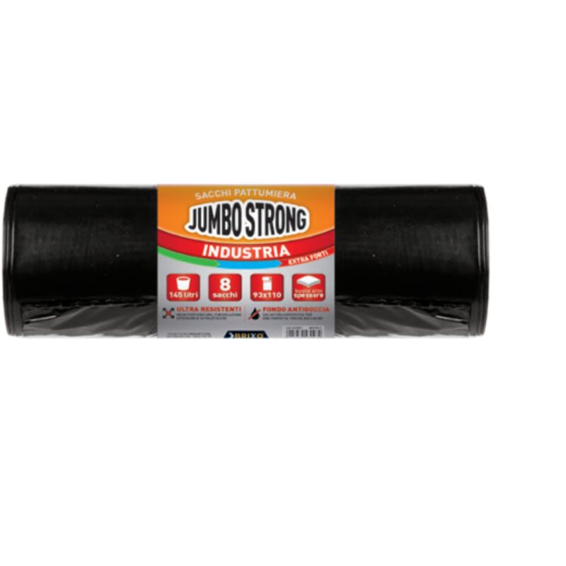 Brixo jumbo strong sacs poubelle 93x110cm 145lt noir 8pcs - 043007
