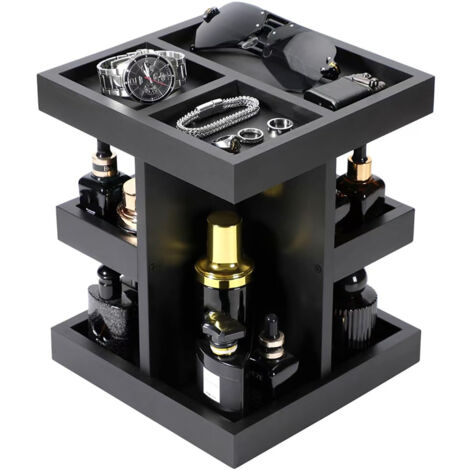 Briznsn Boîte de rangement, présentoir à parfums et bijoux, trois étages, avec fonction rotative, rangement de bureau, en bois