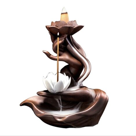 Brleur d'encens à Contre-Courant en Céramique Brleur d'encens Cascade Brle-encens à Refoulement Porte Encens Bouddha/Lotus pour Spa, Yoga, Méditation