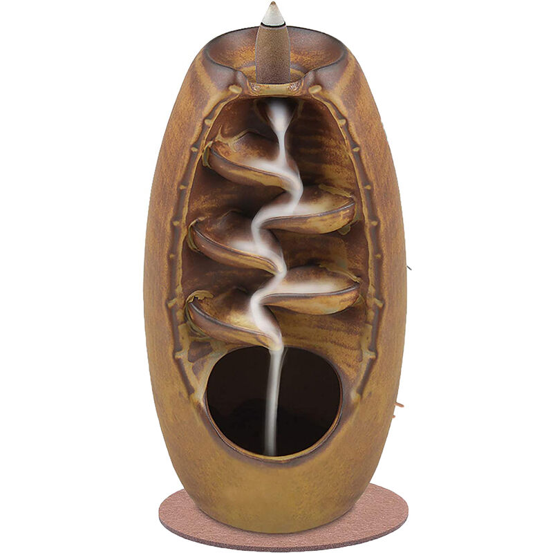 Brleur d'encens en cascade pour porte-encens à refoulement, décoration d'aromathérapie en céramique avec 120 cnes d'encens à refoulement + 30 batons